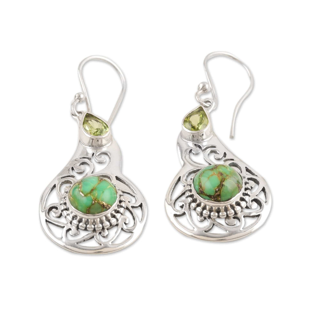 Faceted Peridot and Composite Turquoise Dangle Earrings - Lagoon Harmony