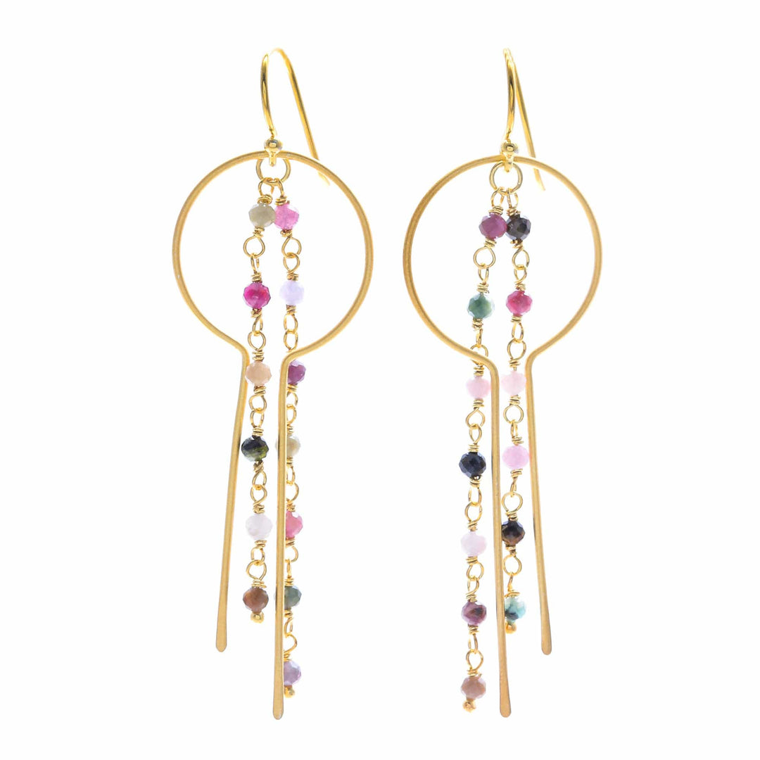 24k Gold-Plated Waterfall Earrings with Tourmaline Beads - Creative Emotions