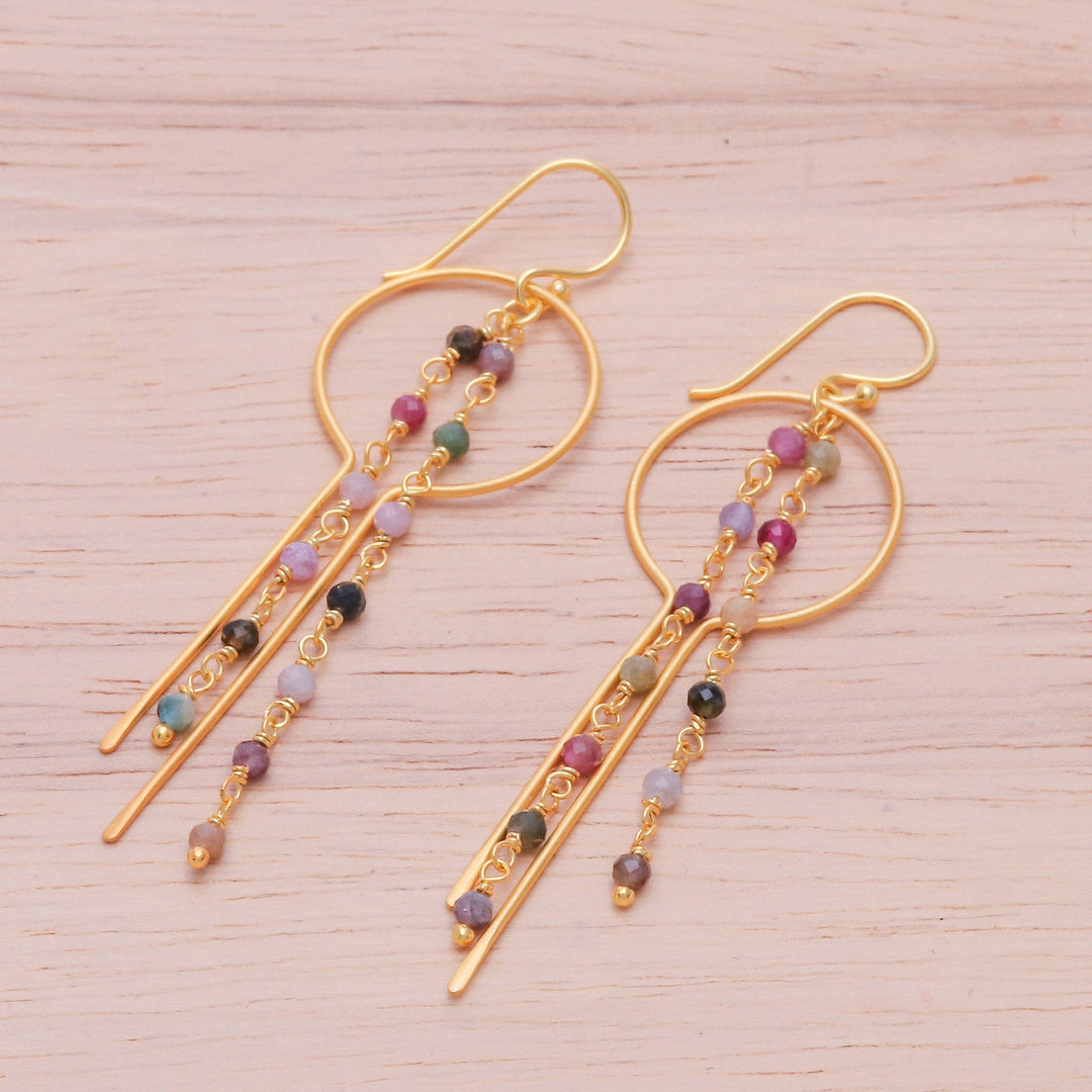 24k Gold-Plated Waterfall Earrings with Tourmaline Beads - Creative Emotions
