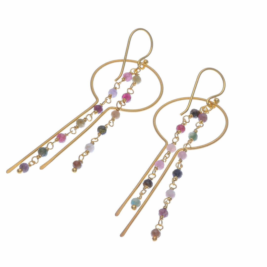 24k Gold-Plated Waterfall Earrings with Tourmaline Beads - Creative Emotions