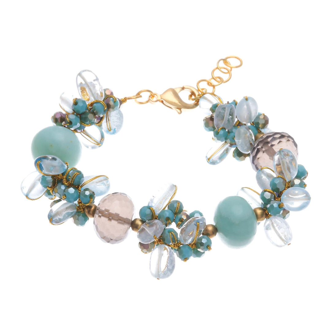 18k Gold-Accented Blue Agate and Quartz Beaded Bracelet - Blue Spell