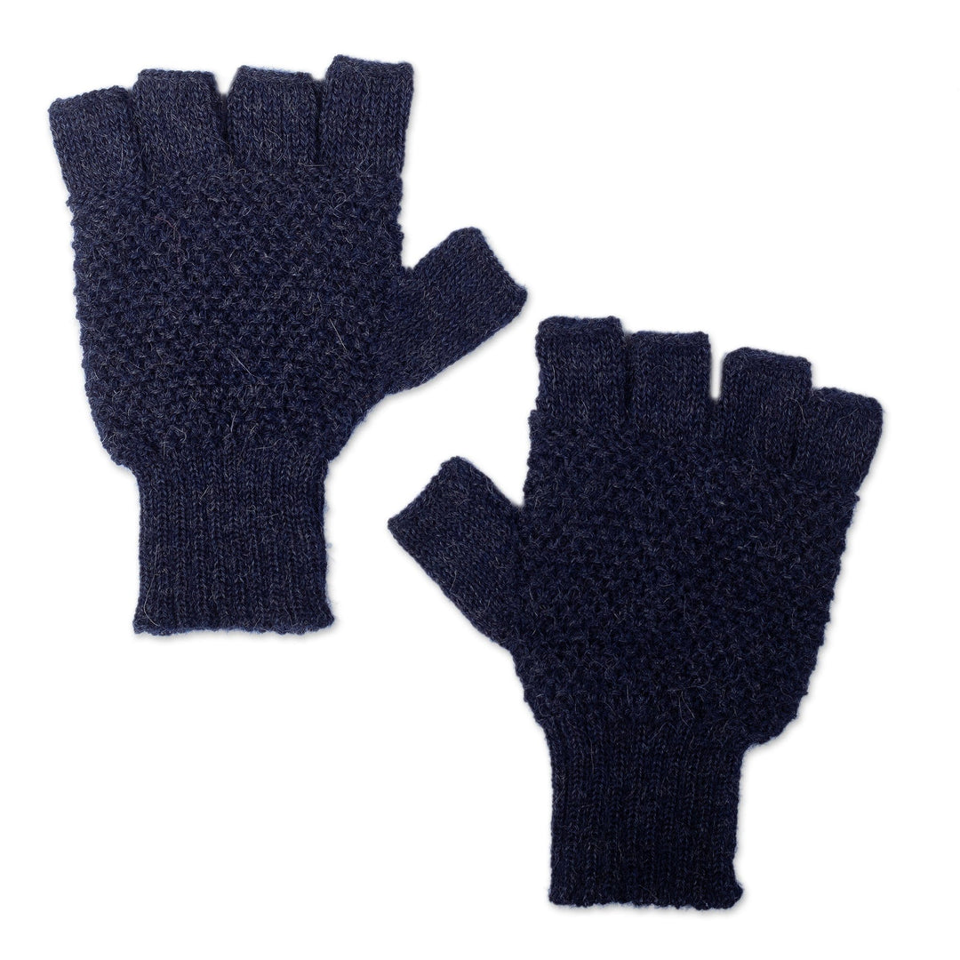 Knit Indigo 100% Baby Alpaca Fingerless Gloves from Peru - Indigo Stitches