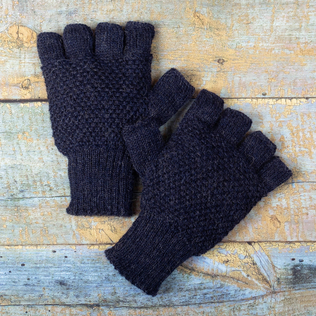 Knit Indigo 100% Baby Alpaca Fingerless Gloves from Peru - Indigo Stitches