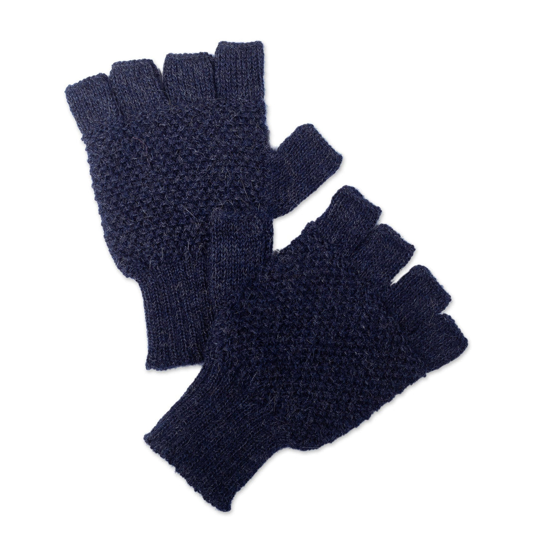 Knit Indigo 100% Baby Alpaca Fingerless Gloves from Peru - Indigo Stitches