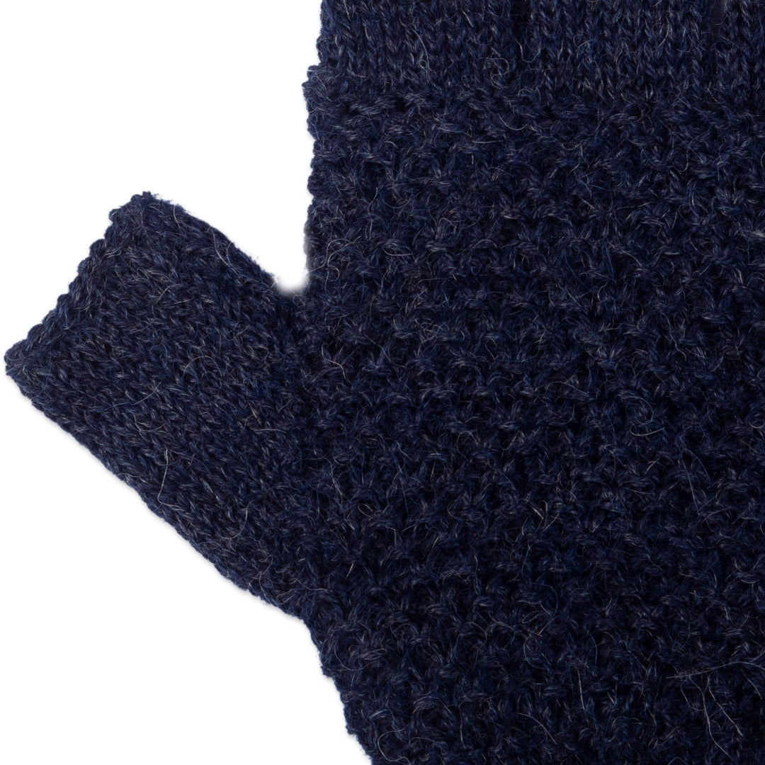 Knit Indigo 100% Baby Alpaca Fingerless Gloves from Peru - Indigo Stitches