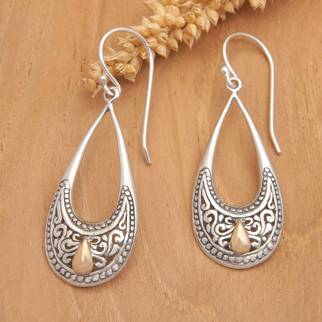18k Gold-Accented Traditional Half-Moon Dangle Earrings - Bali Moonlight