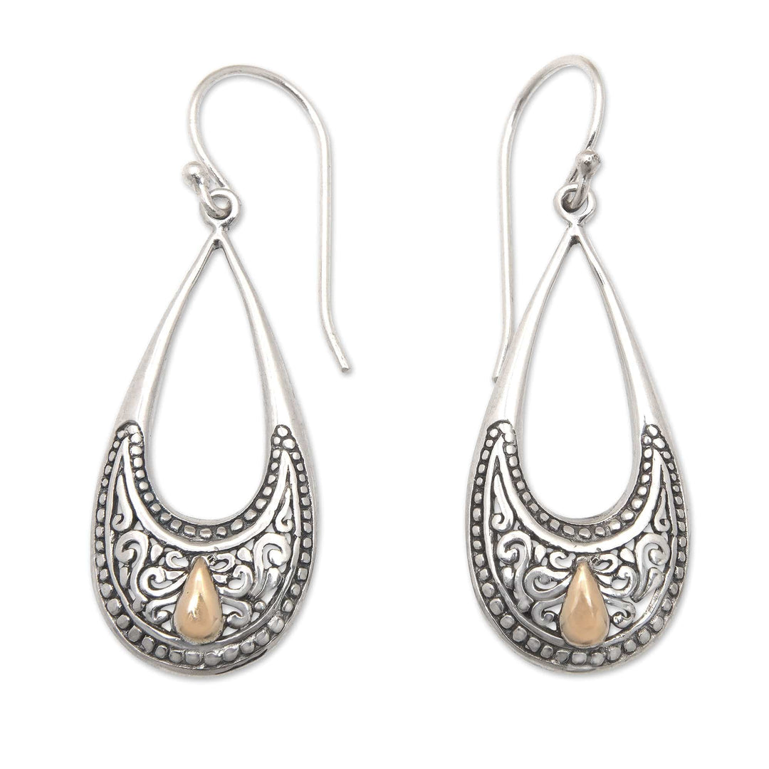 18k Gold-Accented Traditional Half-Moon Dangle Earrings - Bali Moonlight