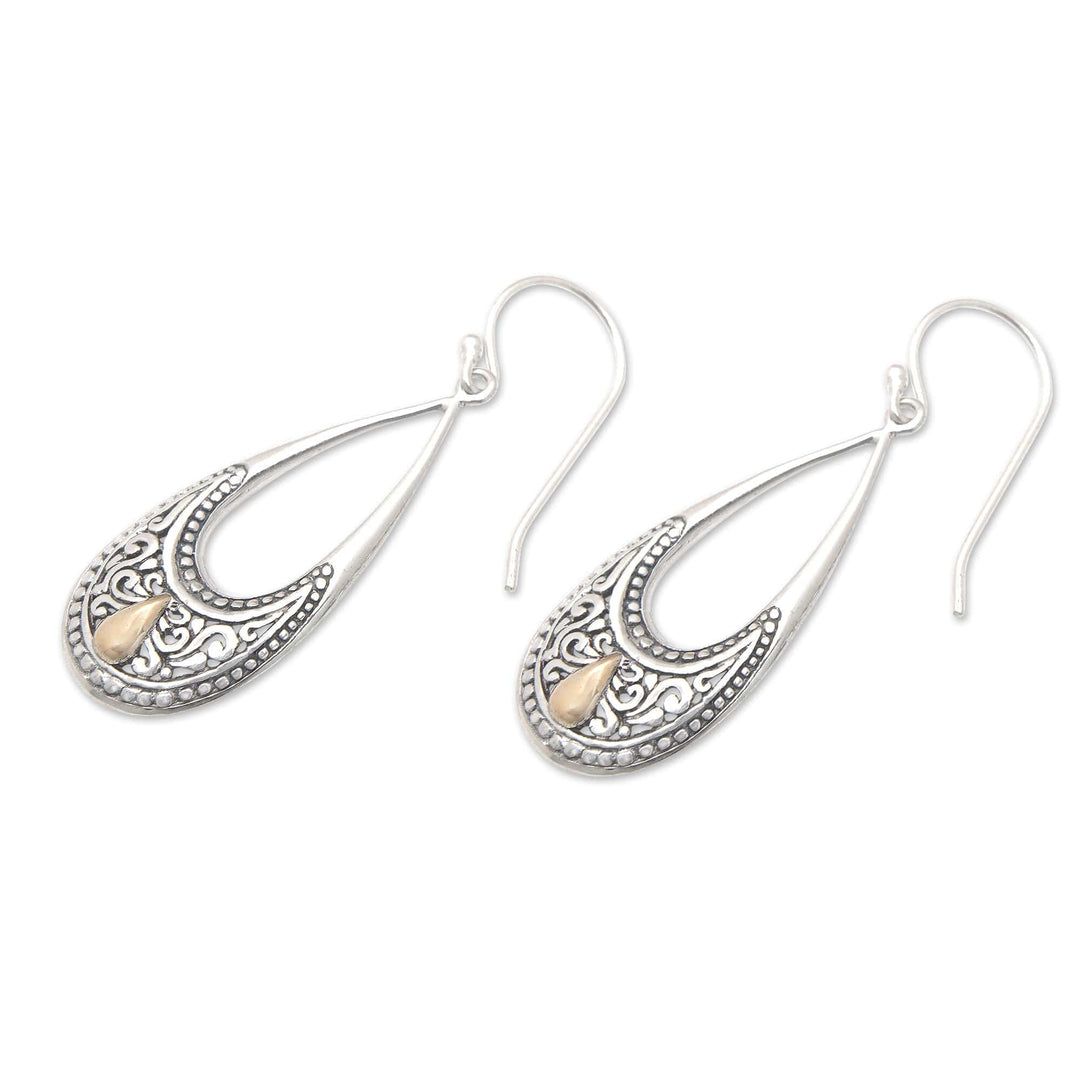 18k Gold-Accented Traditional Half-Moon Dangle Earrings - Bali Moonlight