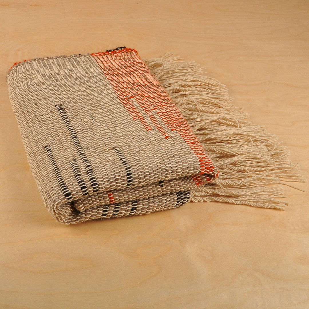 Handwoven Black and Orange Wool Area Rug (2.5x5) - Paths on Beige