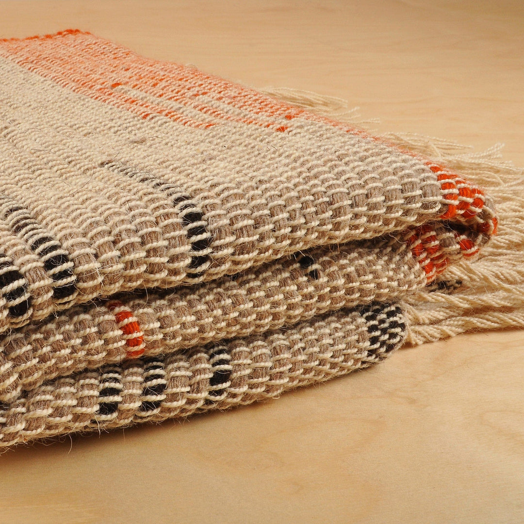 Handwoven Black and Orange Wool Area Rug (2.5x5) - Paths on Beige