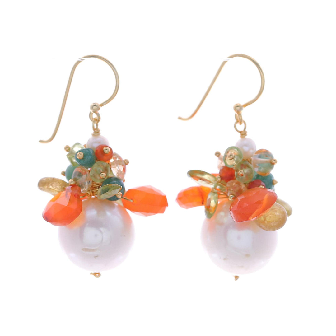 18k Gold-Plated Multi-Gemstone Dangle Earrings with Pearls - Paradise Fruits
