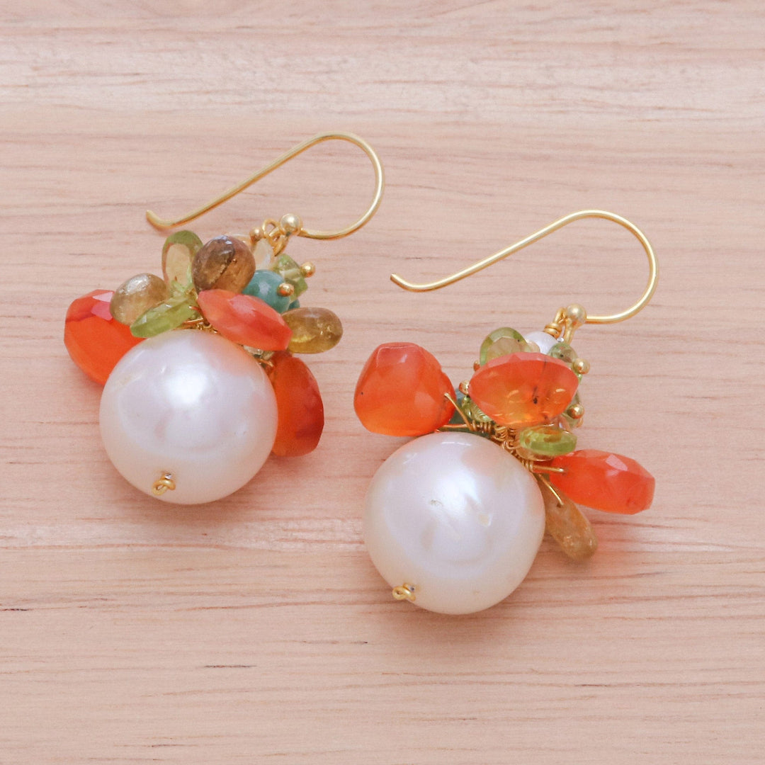 18k Gold-Plated Multi-Gemstone Dangle Earrings with Pearls - Paradise Fruits