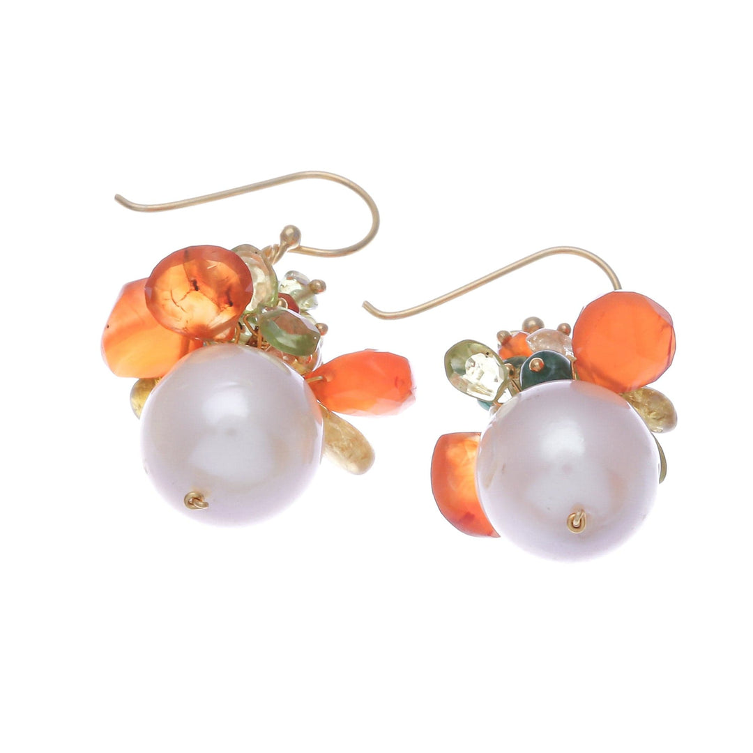 18k Gold-Plated Multi-Gemstone Dangle Earrings with Pearls - Paradise Fruits