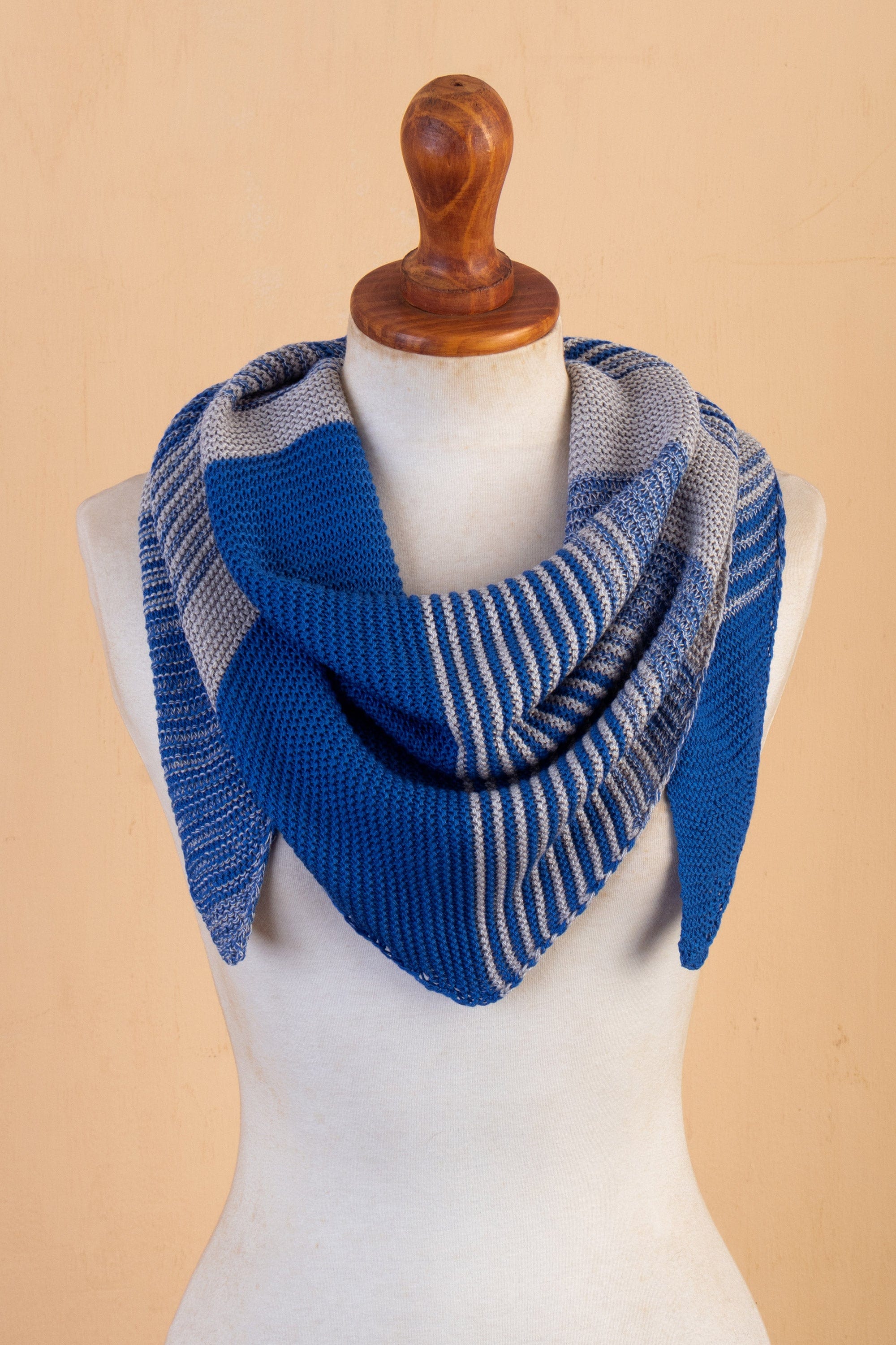 Handknit buying Scarf - Block Stripes: Cornflower Blue , Gray, White