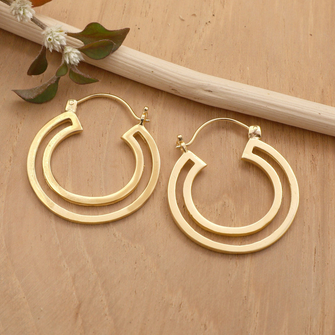 Modern 18k Gold-Plated Brass Hoop Earrings Crafted in Bali - Splendor Silhouettes