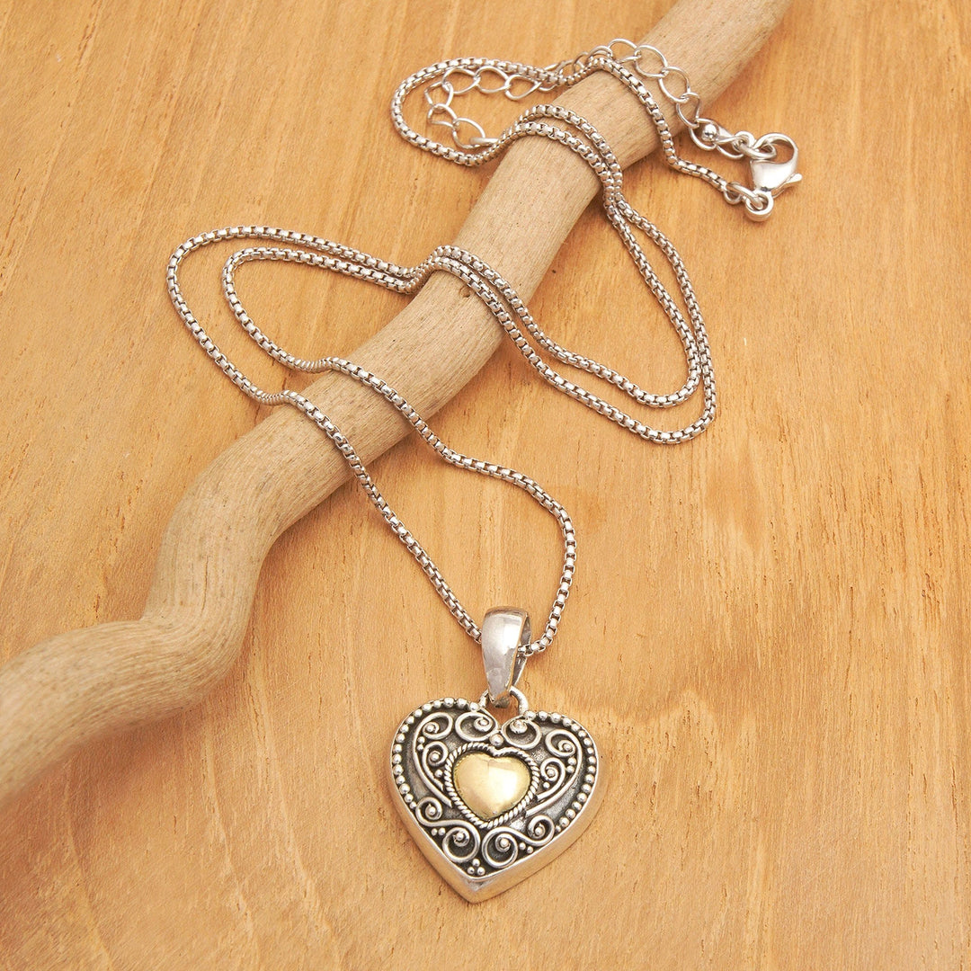 18k Gold-Accented Heart-Shaped Pendant Necklace from Bali - First Passion
