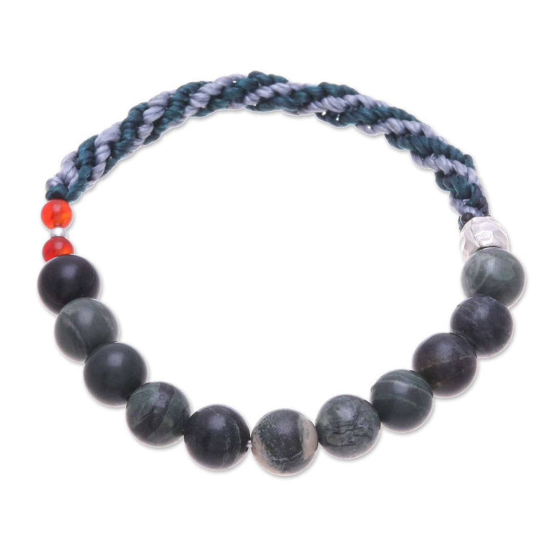 Jasper and Carnelian Stretch Bracelet in Blue and Grey - Sea Journey
