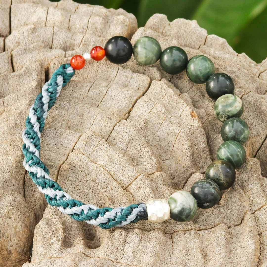 Jasper and Carnelian Stretch Bracelet in Blue and Grey - Sea Journey