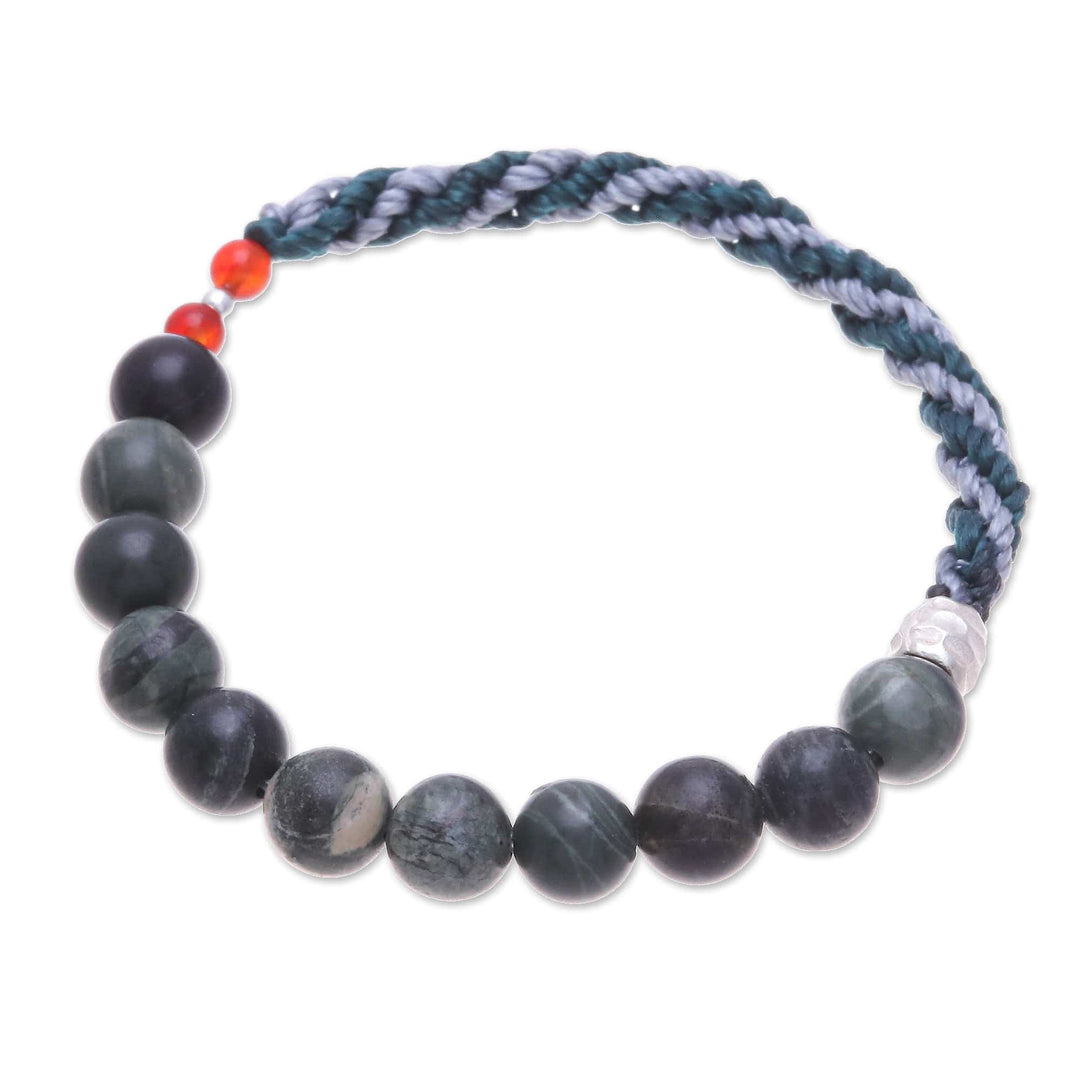 Jasper and Carnelian Stretch Bracelet in Blue and Grey - Sea Journey