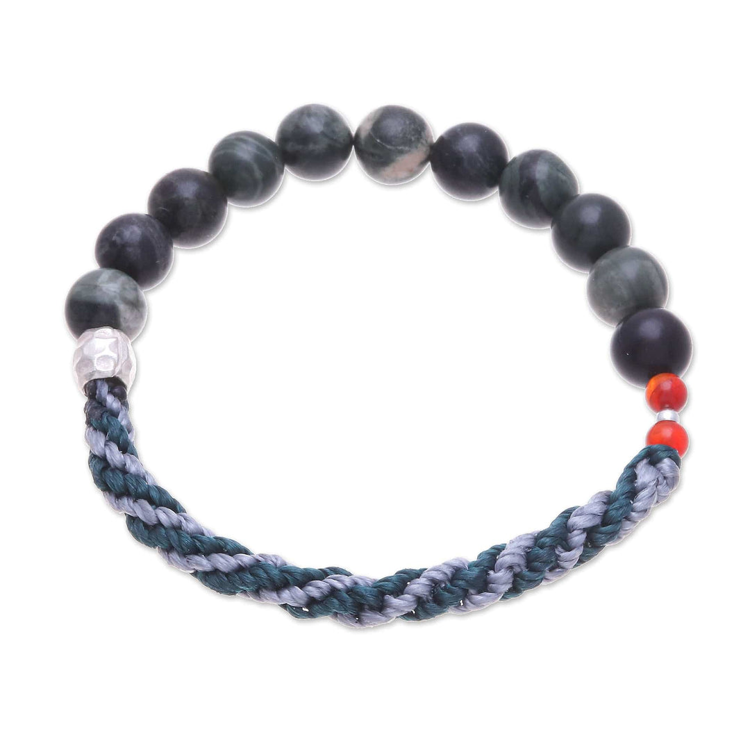Jasper and Carnelian Stretch Bracelet in Blue and Grey - Sea Journey