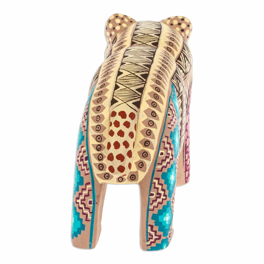 Handmade Geometric Brown Copal Wood Bear Alebrije Figurine - The Noble Master in Brown