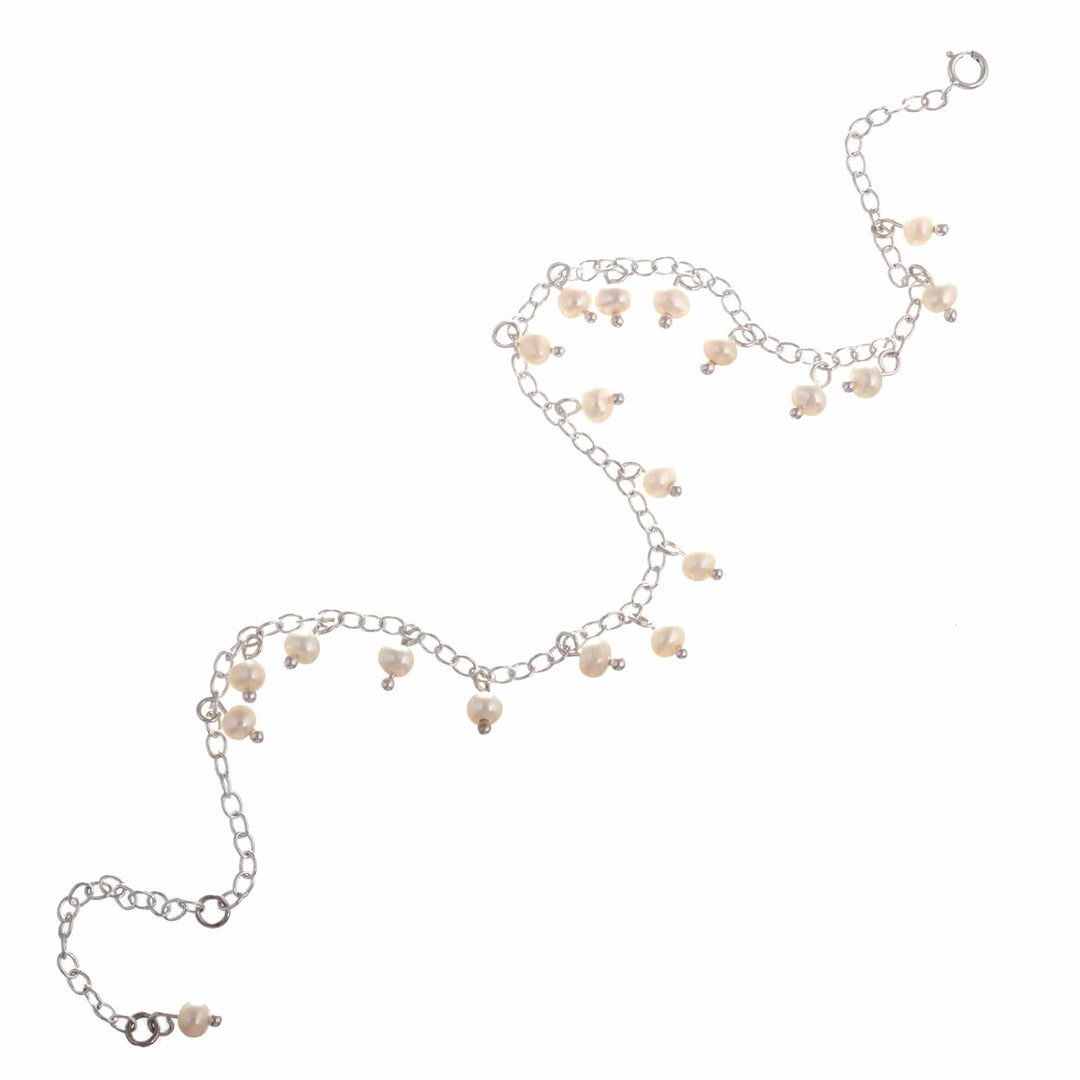 Sterling Silver Charm Anklet with Cream Cultured Pearls - Treasures of the Sea
