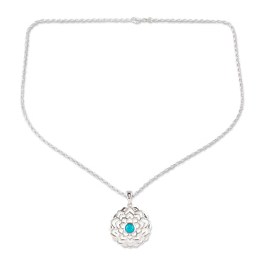 Sterling Silver Lotus Pendant Necklace with Recon Turquoise - Tranquil Lotus