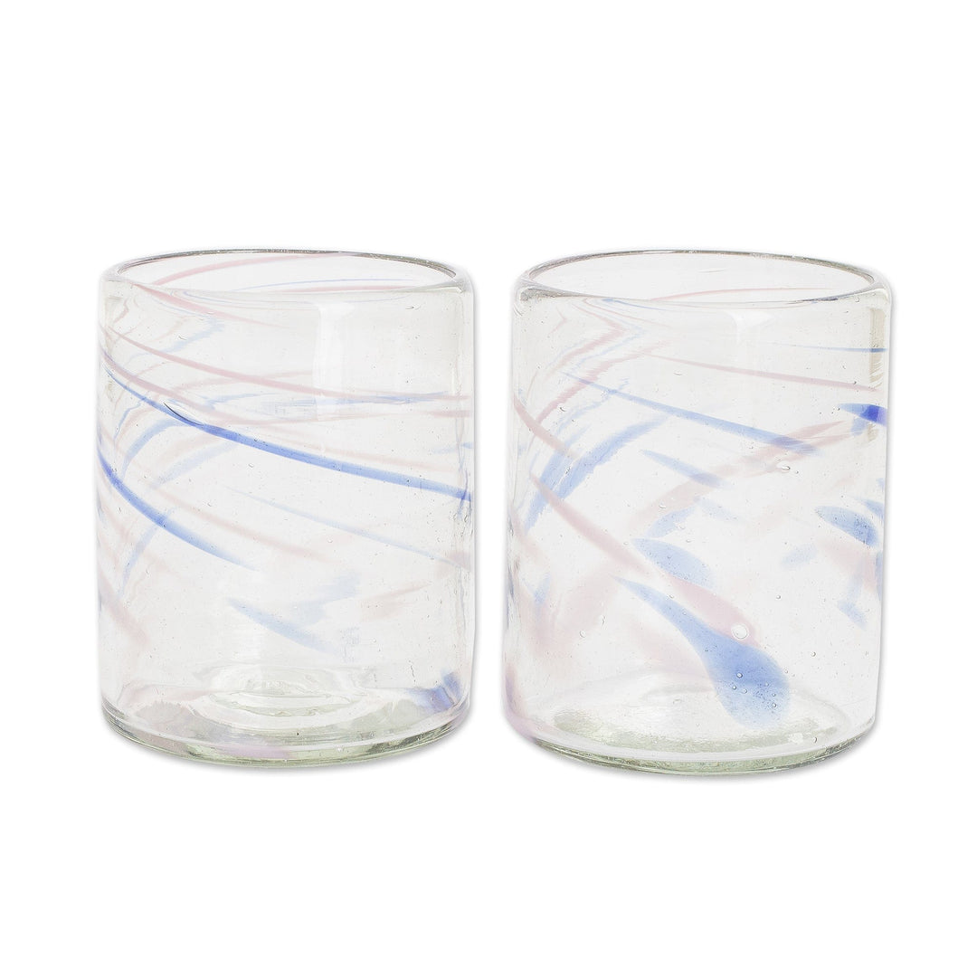 Blue and Violet Accented Handblown Rocks Glasses (Pair) - Violet Essence