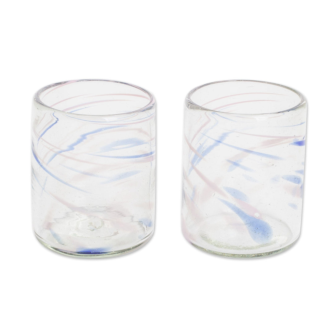 Blue and Violet Accented Handblown Rocks Glasses (Pair) - Violet Essence