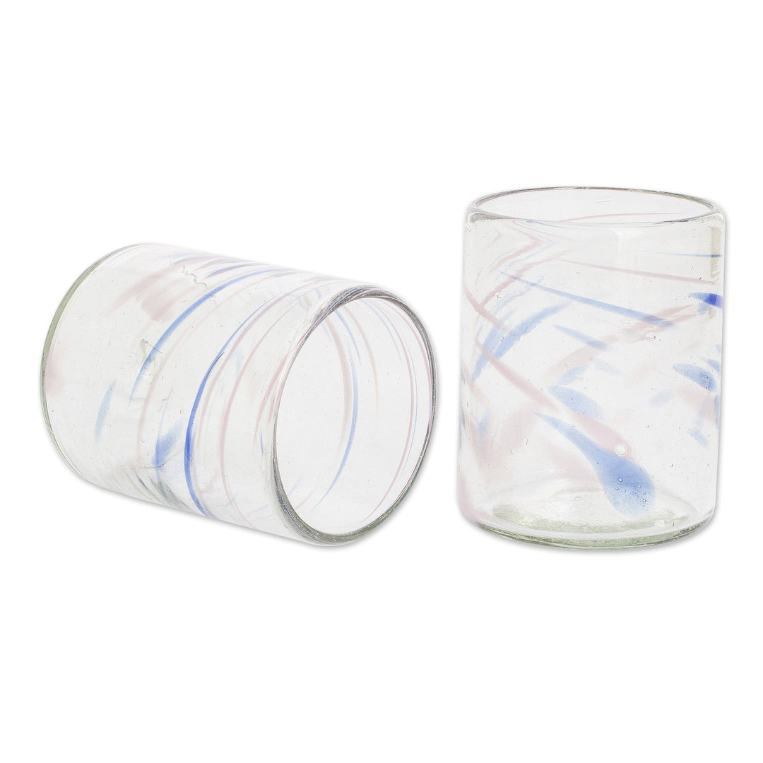 Blue and Violet Accented Handblown Rocks Glasses (Pair) - Violet Essence