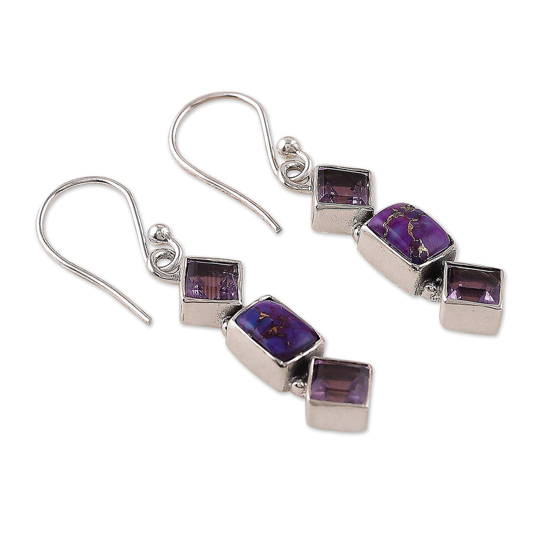Purple Amethyst and Composite Turquoise Dangle Earrings - Wise & Mystic