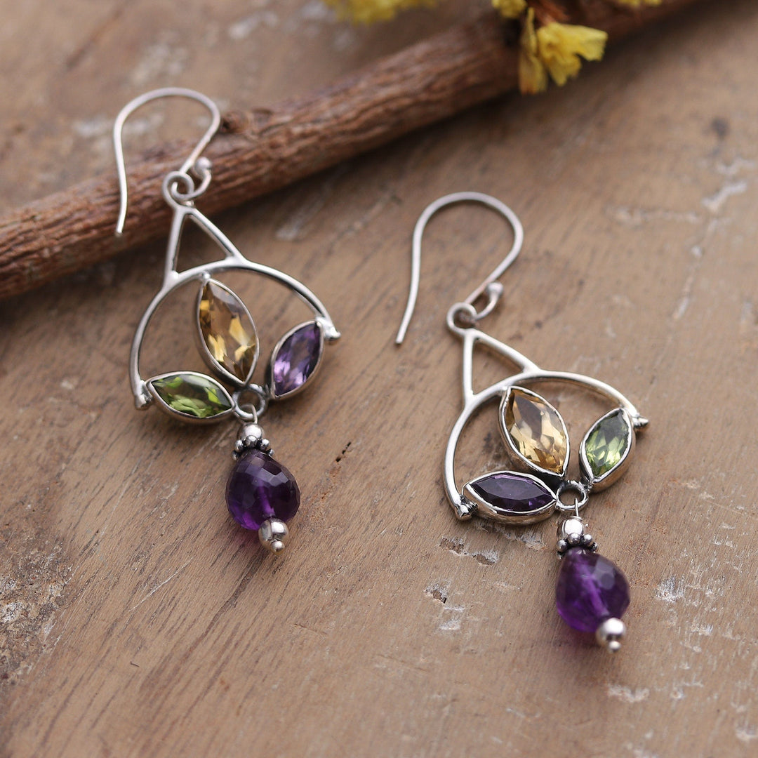 Polished Three-Carat Multi-Gemstone Dangle Earrings - Universe Glamour