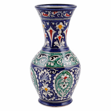 Classic Floral Painted Blue and Green Glazed Ceramic Vase - Blue Suite