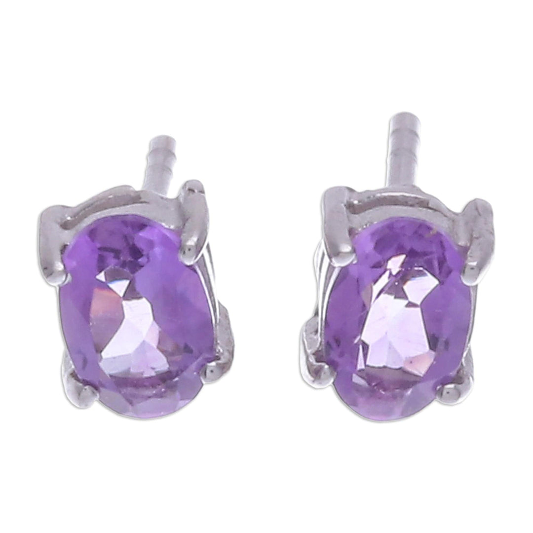 Sterling Silver Stud Earrings with Faceted Amethyst Gems - Wisdom Maiden