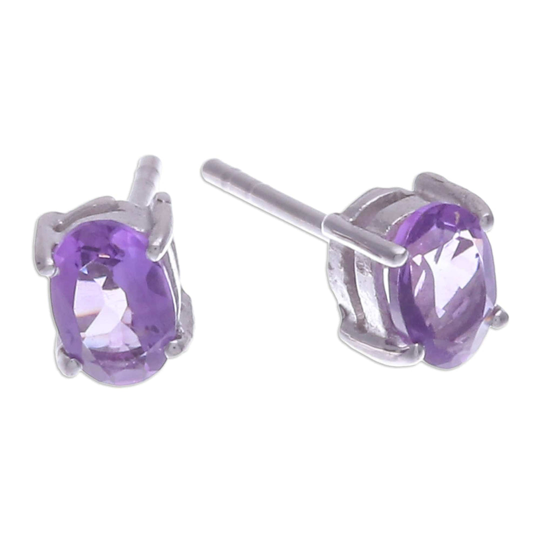 Sterling Silver Stud Earrings with Faceted Amethyst Gems - Wisdom Maiden