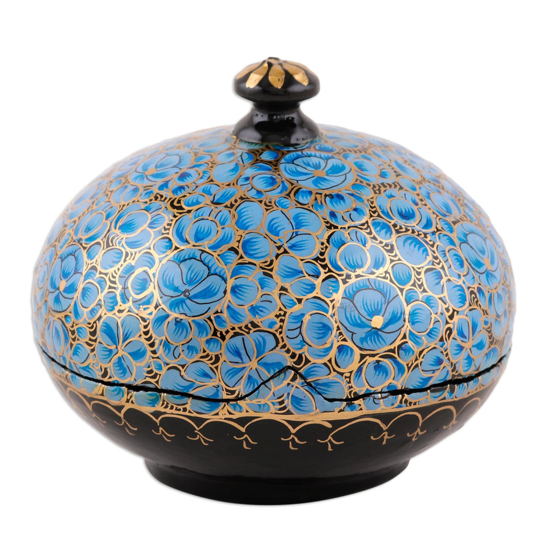 Hand-Painted Wood and Papier Mache Decorative Box in Blue - Blue Bliss