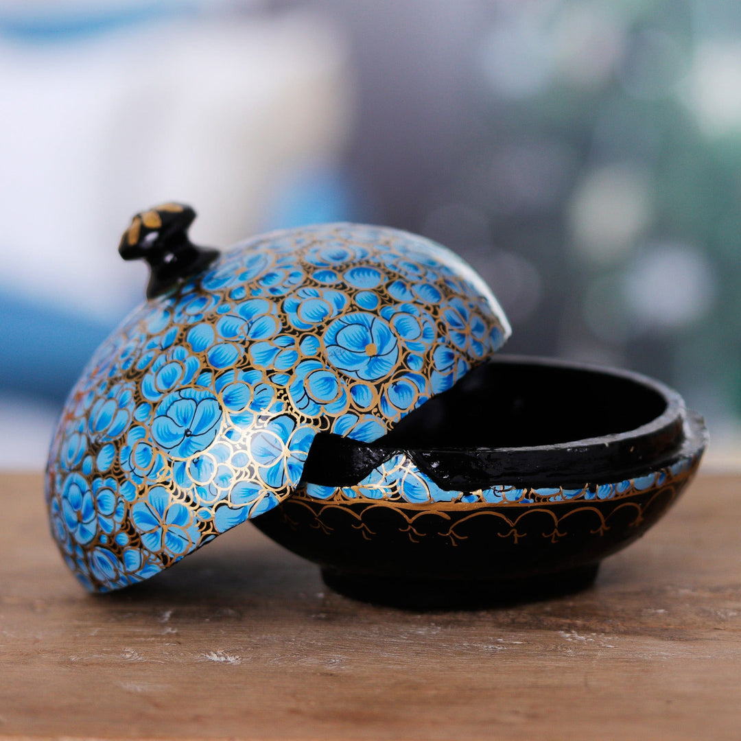 Hand-Painted Wood and Papier Mache Decorative Box in Blue - Blue Bliss