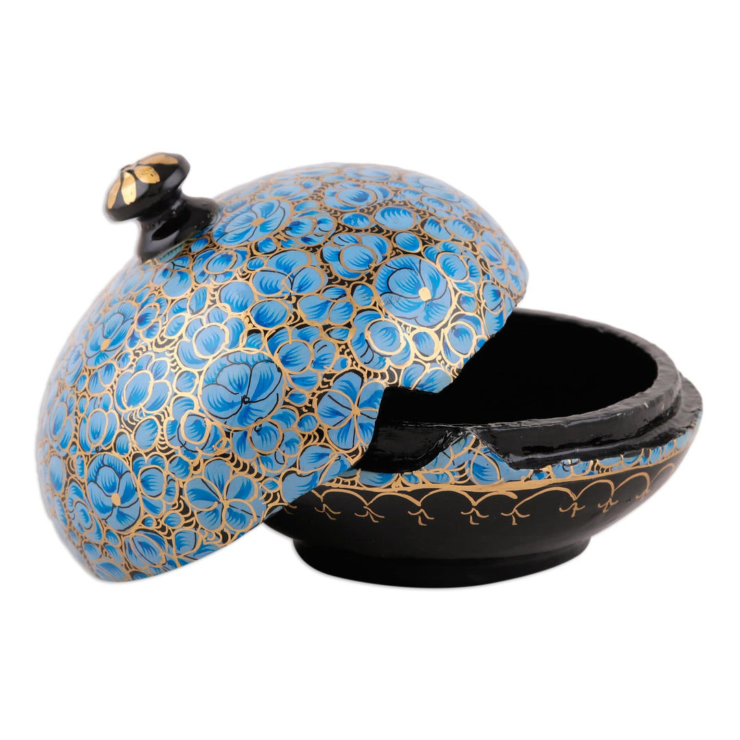 Hand-Painted Wood and Papier Mache Decorative Box in Blue - Blue Bliss