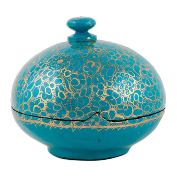 Wood and Papier Mache Decorative Box in Turquoise and Gold - Turquoise Magic