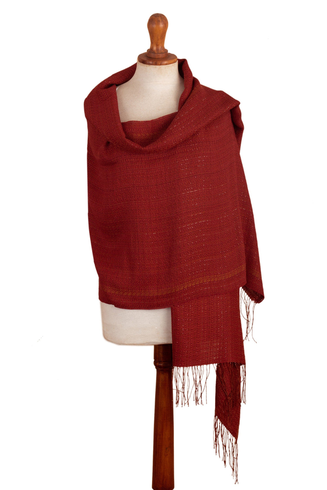 Knit Baby Alpaca Blend Fringed Shawl in Red & Yellow - Crimson Beauty