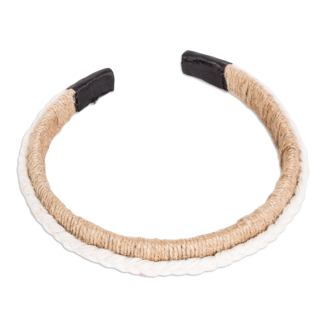Handmade Jute Headband with Cotton Macrame Accent in Ivory - Cascade
