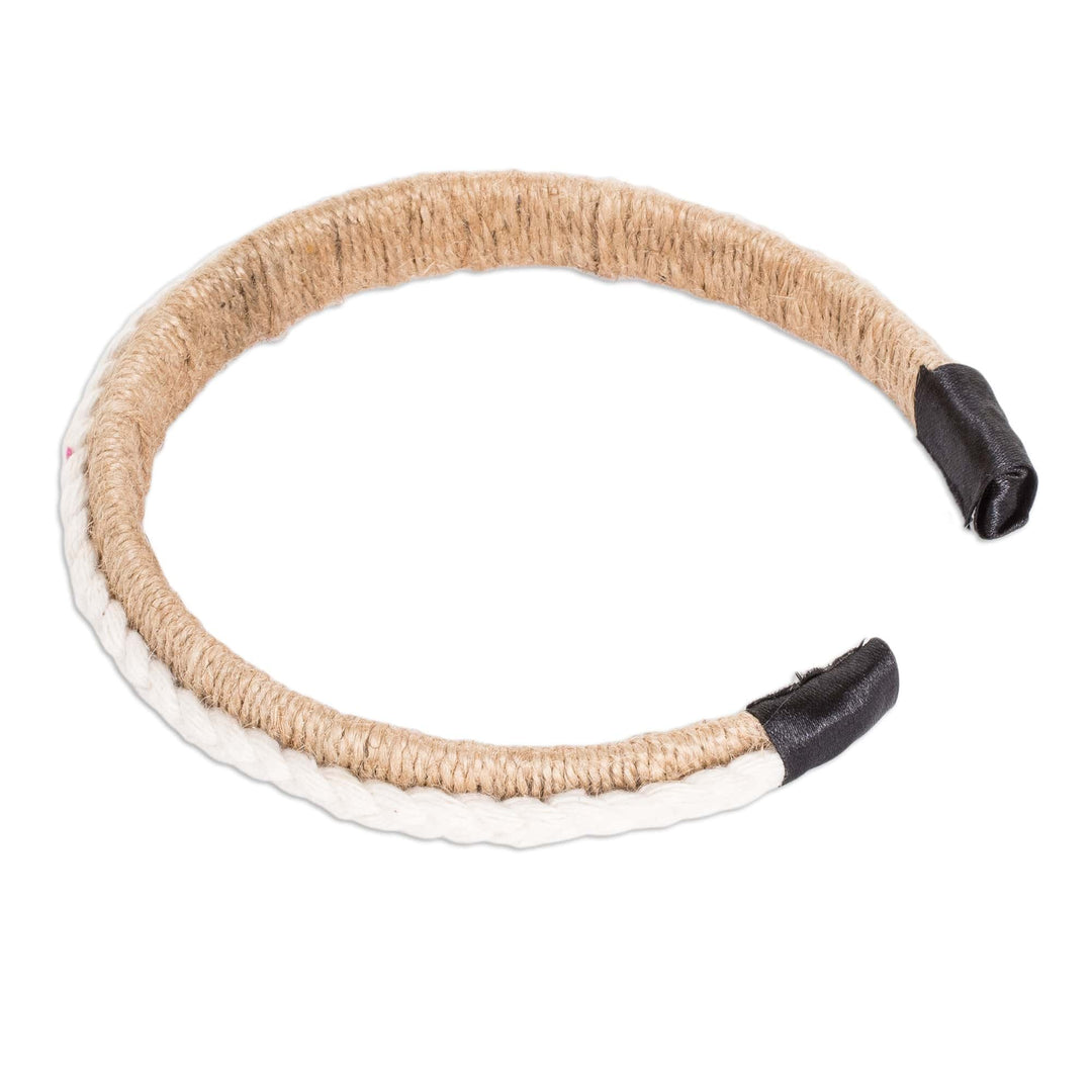 Handmade Jute Headband with Cotton Macrame Accent in Ivory - Cascade