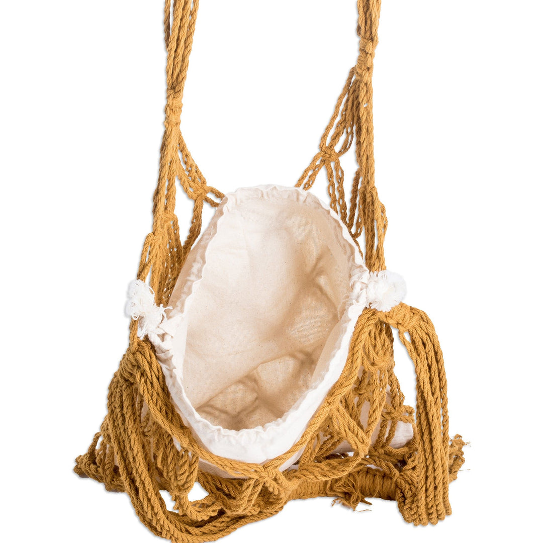 Cotton Macrame Tote Bag in Ivory and Honey from El Salvador - Happy Day