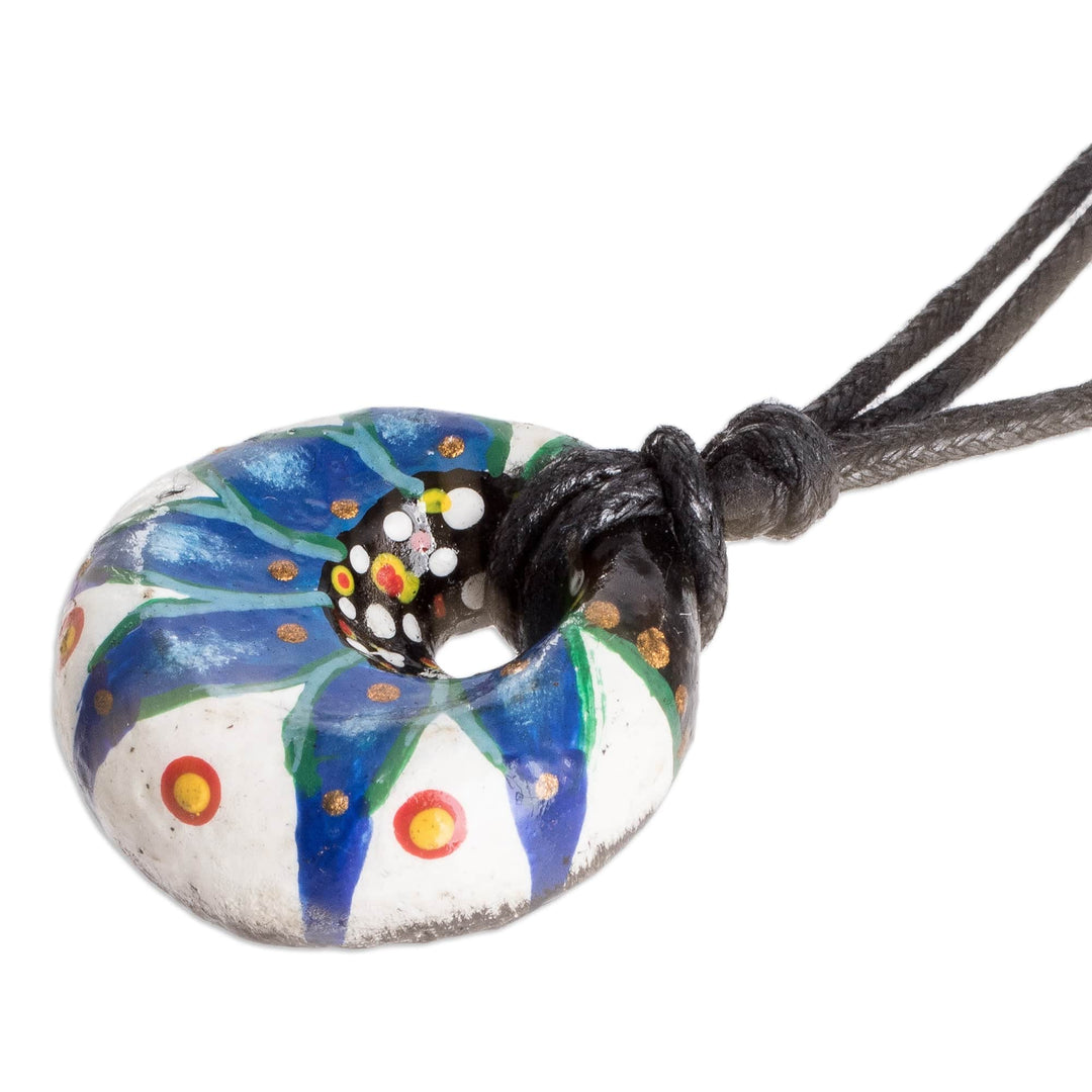 Blue Ceramic Pendant Necklace with Adjustable Cotton Cord - Heaven's Blue Grace