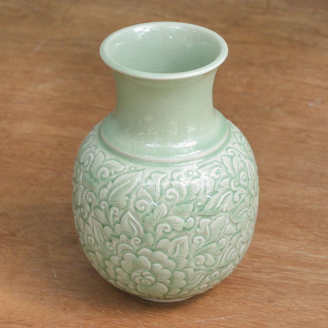 Celadon Ceramic Vase - Jade Landscape