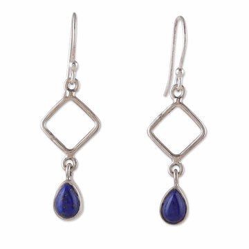 Geometric Diamond-Shaped Lapis Lazuli Dangle Earrings - Modern Blue
