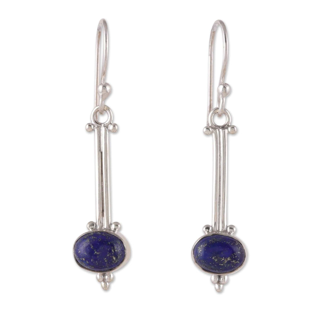 Modern Sterling Silver and Lapis Lazuli Dangle Earrings - Royal Pendulum