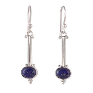 Modern Sterling Silver and Lapis Lazuli Dangle Earrings - Royal Pendulum
