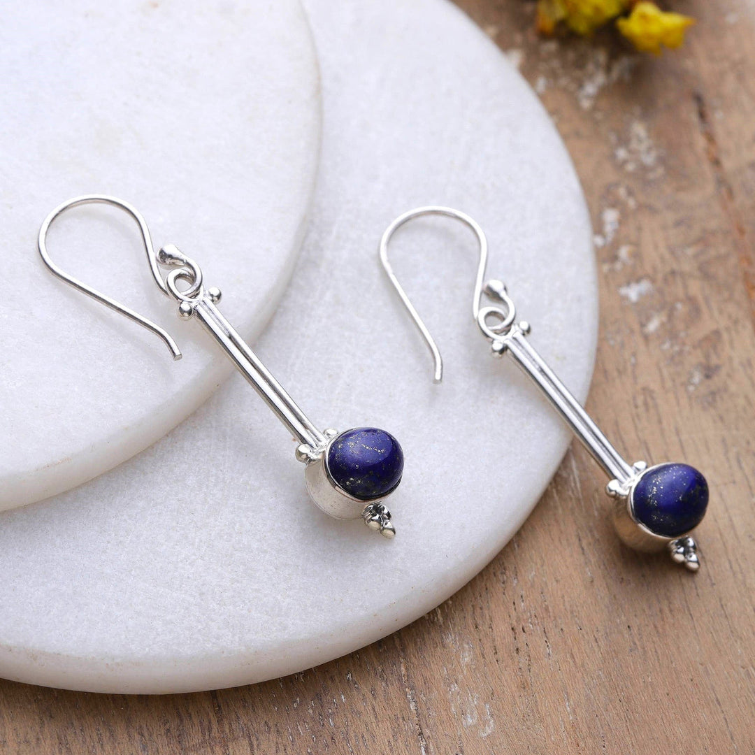 Modern Sterling Silver and Lapis Lazuli Dangle Earrings - Royal Pendulum
