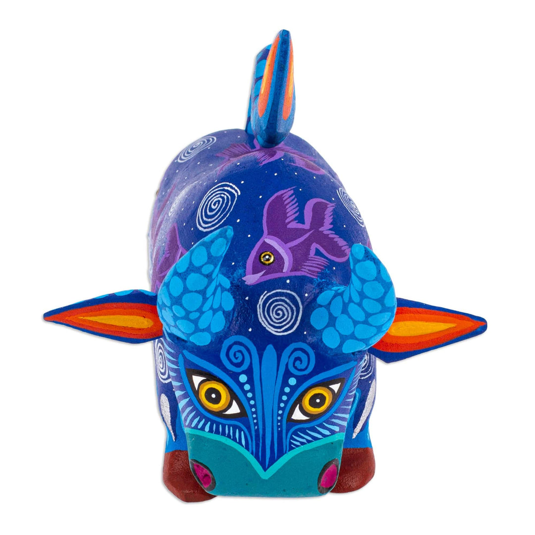Handpainted Copal Wood Alebrije Bull Sculpture - Oaxaca Bull